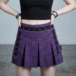 Tripp NYC Skirt Womens XS Purple Plaid‎ Mini Vtg Y2K Goth Grunge Punk Pleated